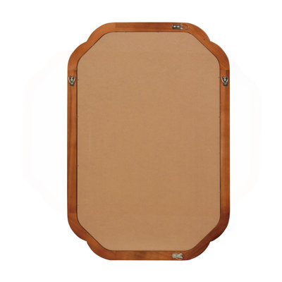 Yellowish Brown Color 24" x 36" Solid Wood Frame Rounded Corner Decorative Mirror, For Bedroom, Bathroom, Living Room, Entryway