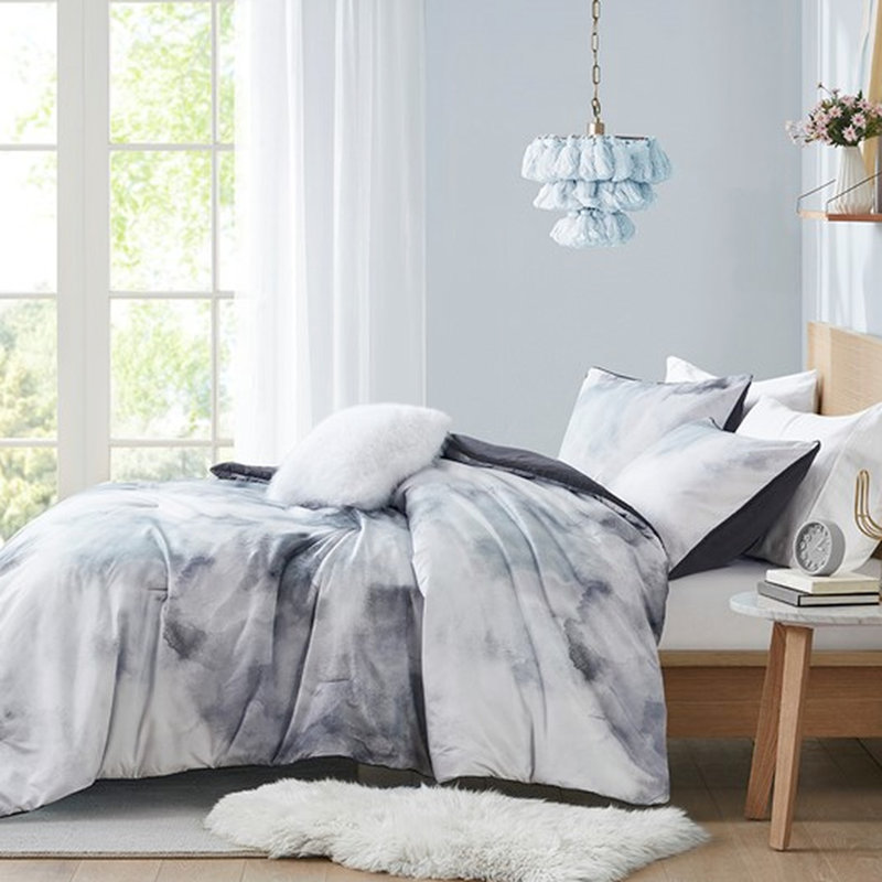 Édredon coloré simple TG / TG avec bordure passepoilée et coussin décoratif carré - Housse de literie lavable à la machine