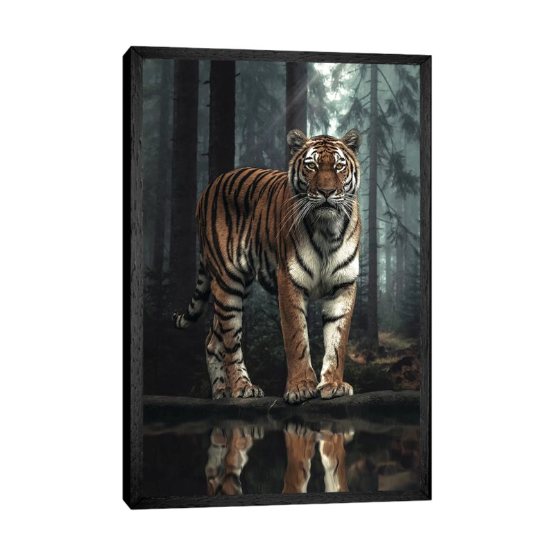 The Tiger In The Forest by Zenja Gammer - Print on Canvas, 66.04 cm H x 45.72 cm W, Black Framed