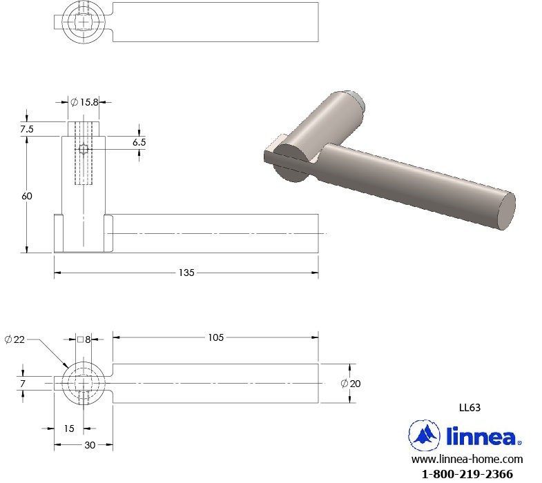Ensemble d'intimité Alpine avec levier carré Alpine Rose 63, 2.75", Laiton satiné