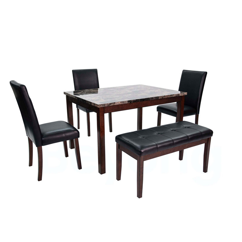 5 Piece Dining Set with Chairs and Bench, Perfect for Family Gatherings and Modern Home Decor, Black
