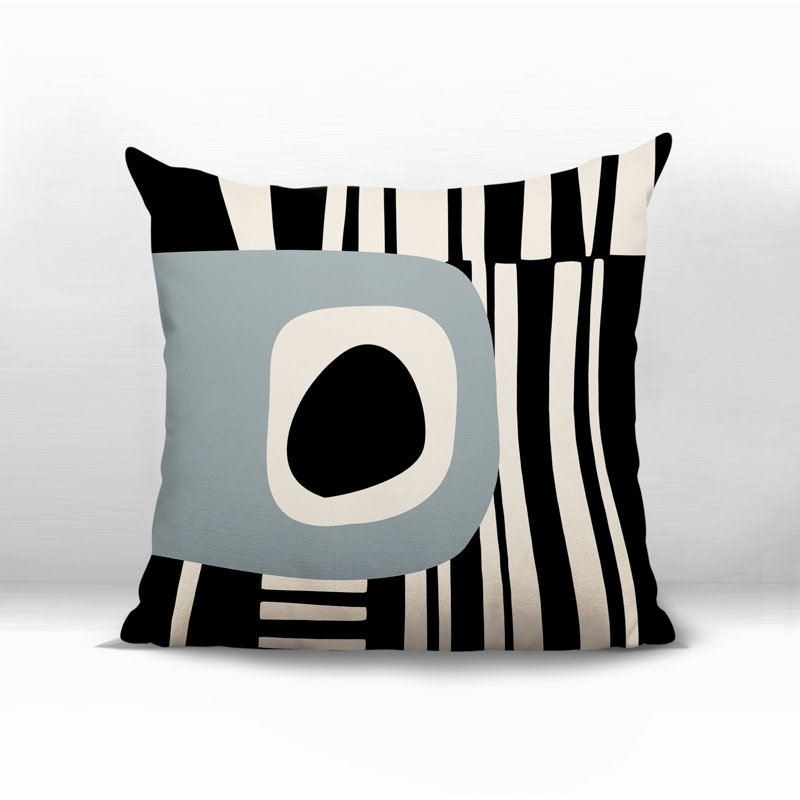 Oreiller carré réversible intérieur / extérieur Jina, H 15 po x l 15 po, Gris / noir / blanc cassé abstrait