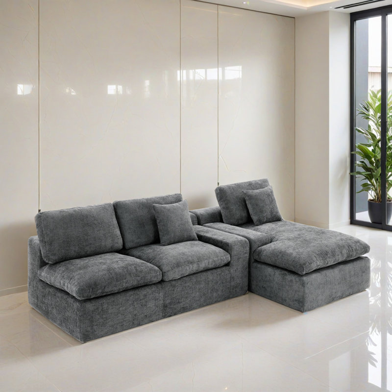 Canapé modulaire réversible 107,92 "rembourré pour salon, Gris chenille