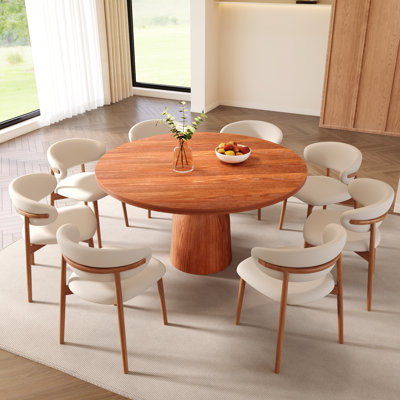 Ensemble de 5 tables de salle à manger rondes en bois massif avec 4 chaises