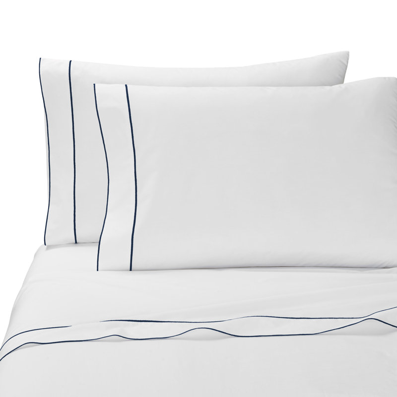 Salerno Flat Sheet, Queen Flat Sheet, White/Navy