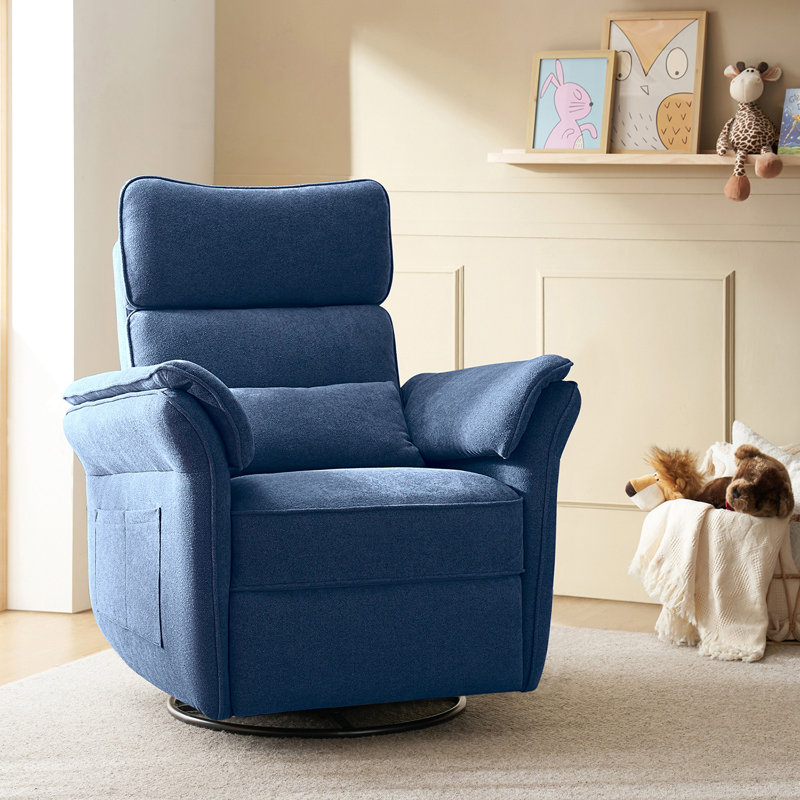 Beckette 41.75" Modern Swivel Glider Nursery Power Recliner with Adjustable Headrest, Navy