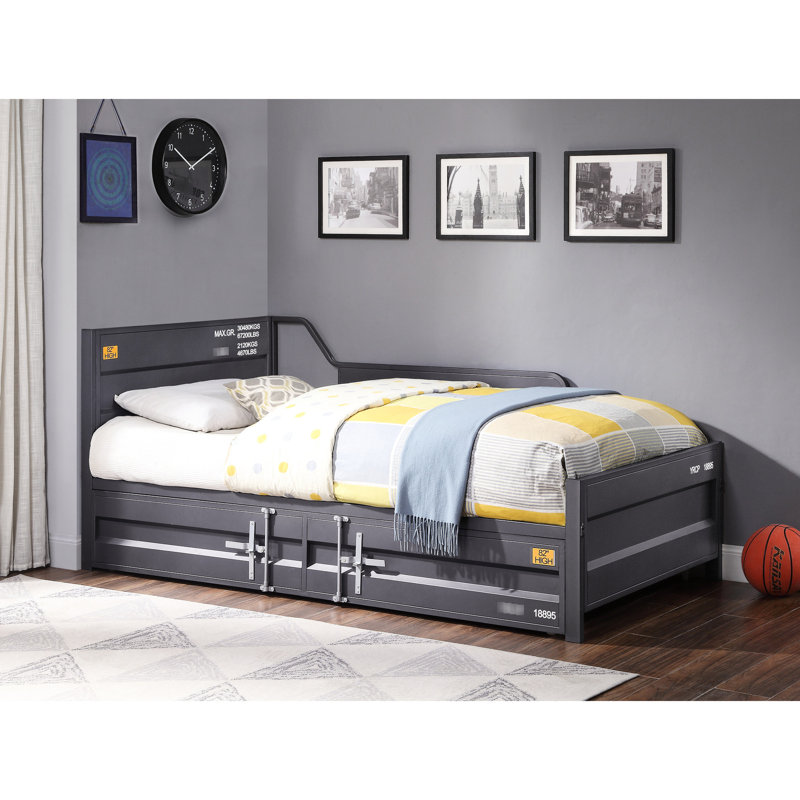 Lit de jour à structure en métal avec couchette en métal gris anthracite - panneaux encastrés Hauteur du colis, capacité de poids de 220 lb, structure simple, 95 lb