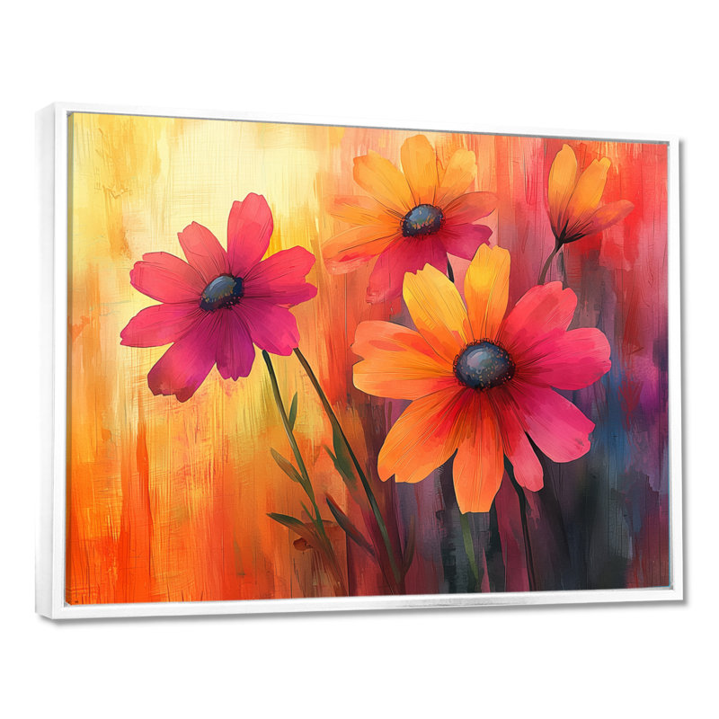 Jacquetta orange dansant parmi les fleurs sauvages I - décoration murale fleurs sauvages, H 34 po x l 44 po, Blanc