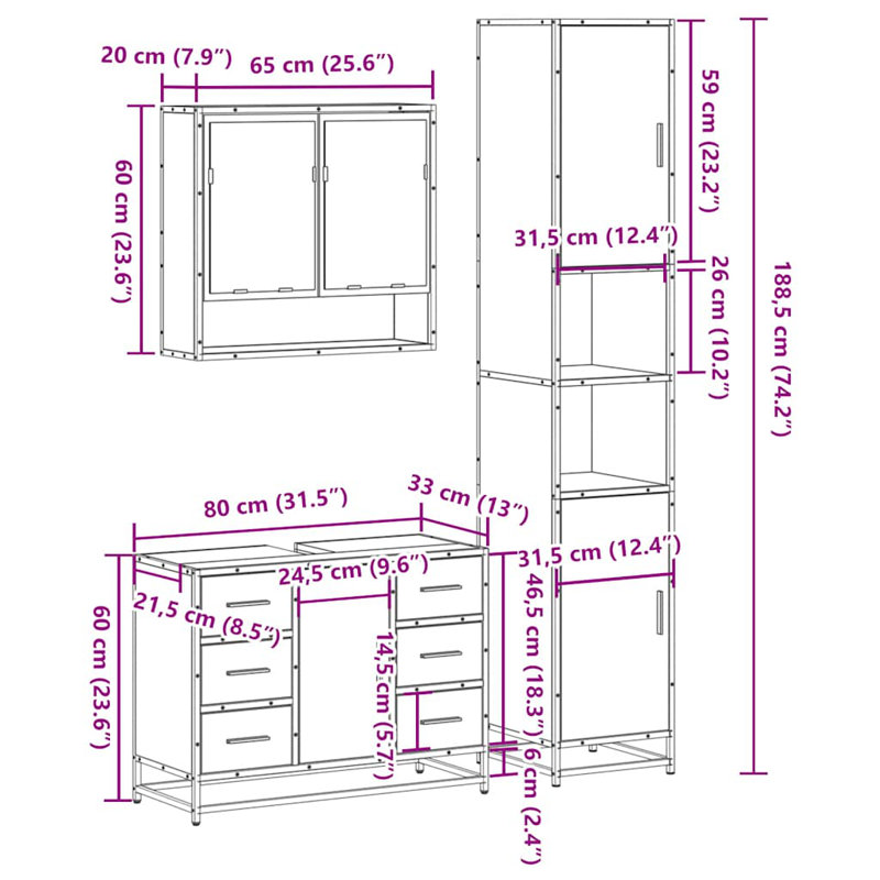 Seyon Bathroom Furniture Suite, Rustric Brown