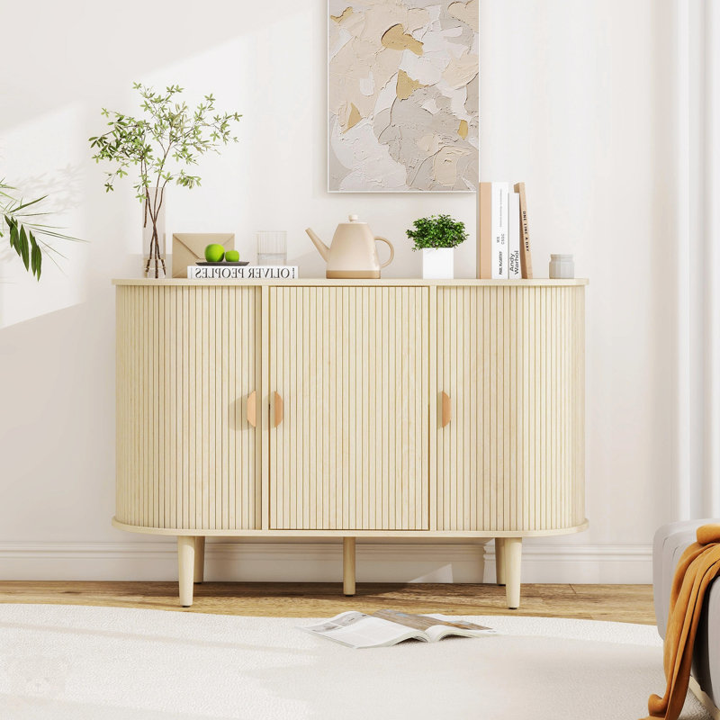 Armoire de rangement ovale 3 portes Cailtin, Naturel