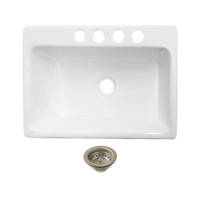 Kingston Brass Towne Cast Iron Single Bowl  Undermount Kitchen Sink With 4-Hole Drain And Strainer