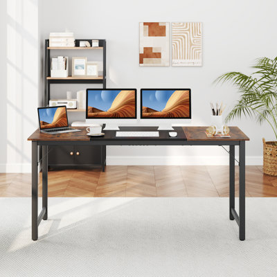 63'' Computer Desk Modern Industrial Office Desk w/ Metal Frame & Large Executive Desk