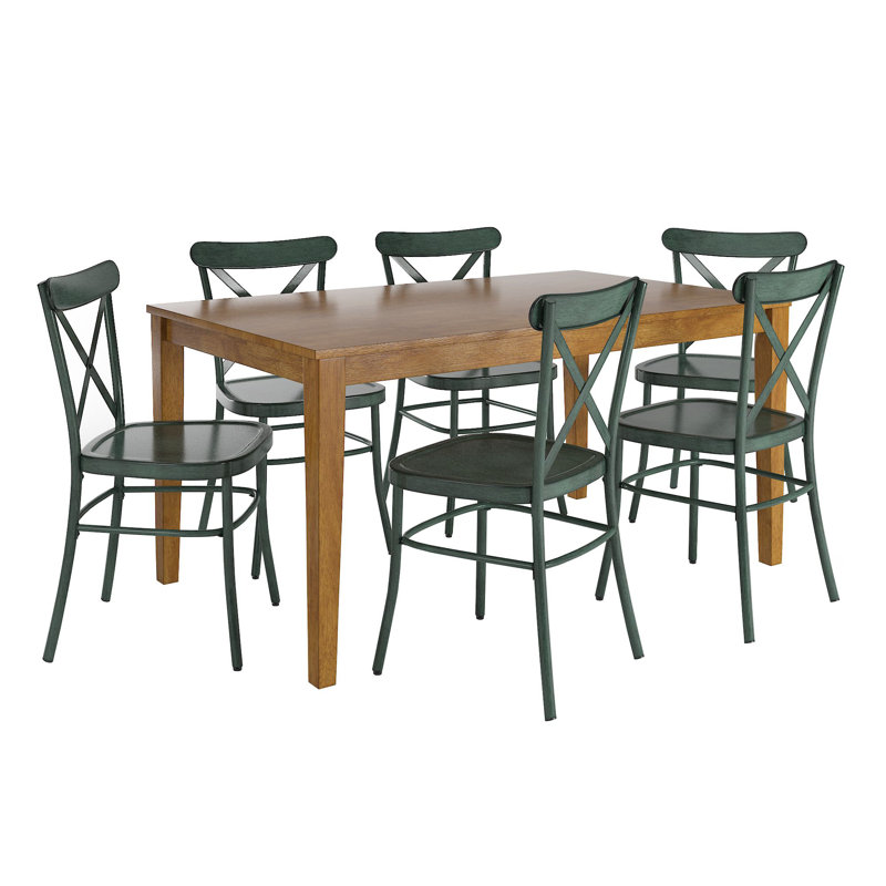 Aliha 6-Person Solid Wood Four-Leg Dining Set, Antique Sage