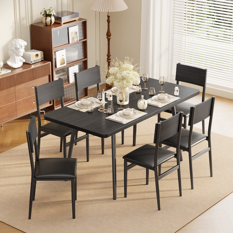 Ensemble de salle à manger extensible 7 pièces Skarthi, Noir, Noir