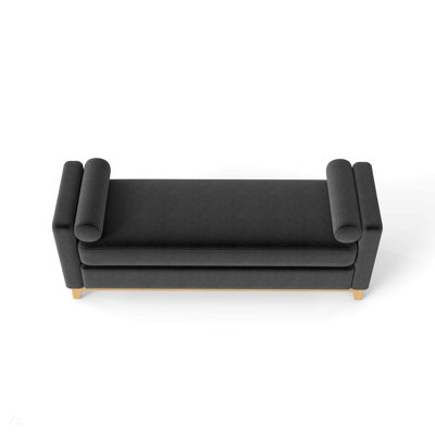 66.34 Inches Black Sherpa Fleece Upholstered Bench / Daybed / Ottoman With Solid Wood Legs And 2 Bolster Pillows, Ideal For Bed End, Bedroom, Living Room, Entryway