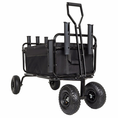 Chariot de pêche Chariot de plage pliable Wagon 9,85 po roues tout-terrain pour le sable, chariot de jardin robuste avec porte-cannes, porte-parapluie et poches de rangement, grande capacité de 550 lb, jaune + noir
