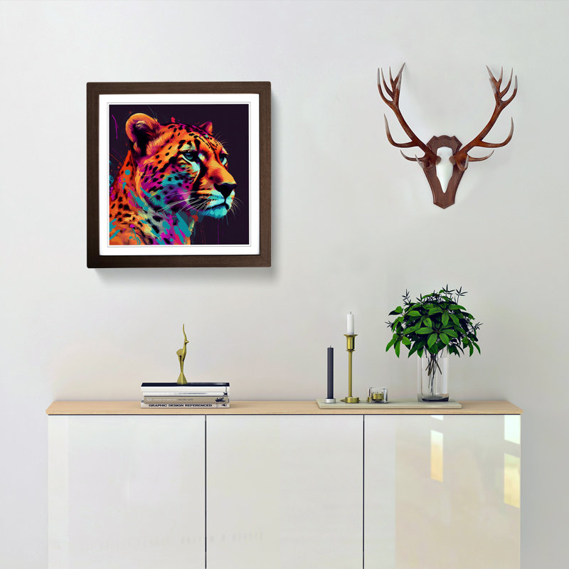 Cheetah Glitch Art - Single Picture Frame Print on Wood, Walnut