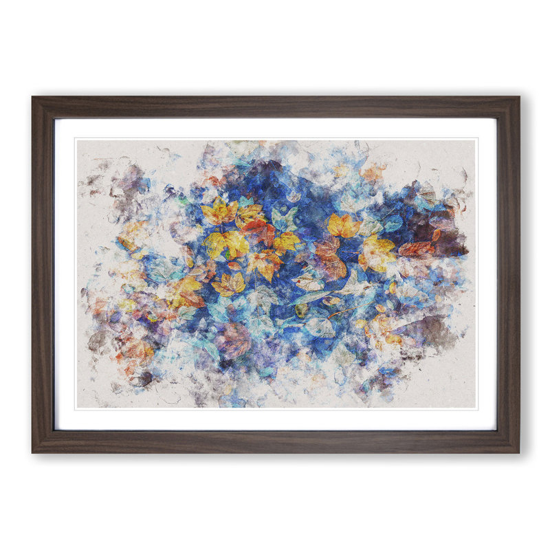 Multi Coloured Autumn Leaves - Picture Frame Painting Print, 36cm H x 48cm W x 2cm D, Walnut Framed