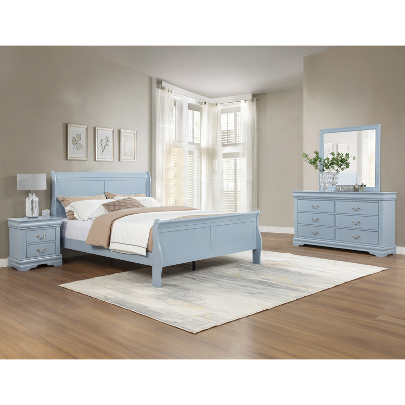 Mobilier de chambre à coucher Louis Phillipe, Double, Bleu