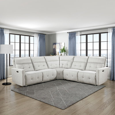 Niehaus 100.5" Modern & Contemporary Textured Fabric 5-Piece Modular Power Reclining Sectional with Power Adjustable Headrest, 3 Recliners & One-Touch by Latitude Run