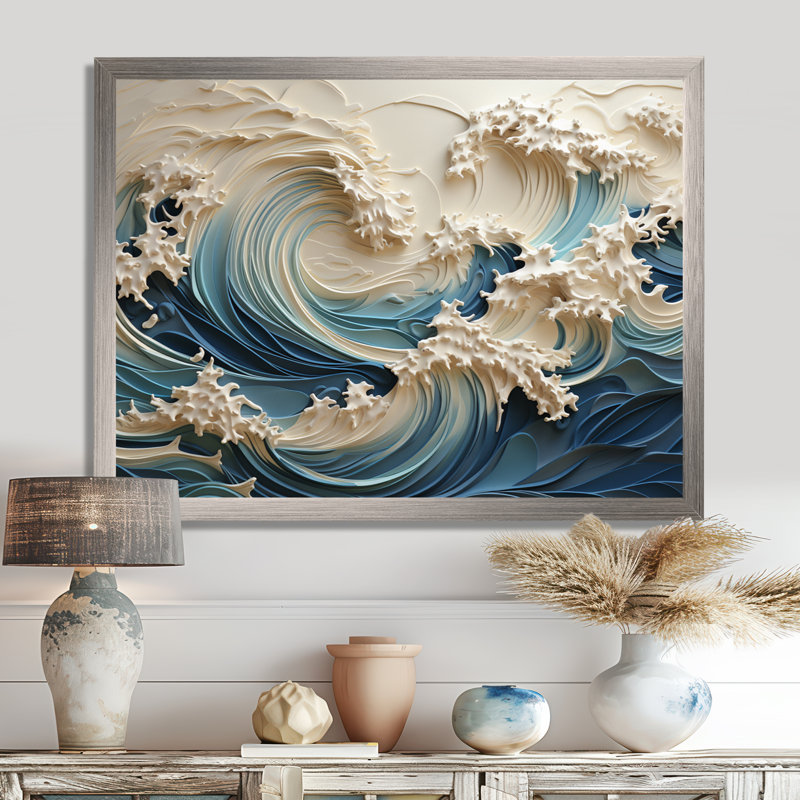 «White and Blue Wave Papercut Style III - Coastal Waves», reproduction d'art sur toile Wave (sans textures)