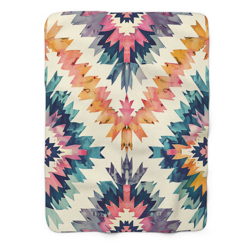 Desert Geometrics - Couverture sherpa de qualité supérieure 1 pièce, Lit simple
