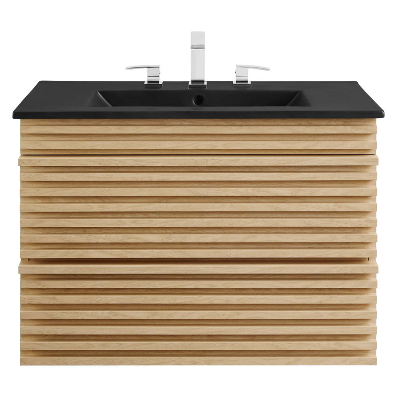 Render 30" Walnut and Black Wall-Mount Bathroom Vanity