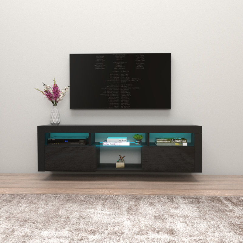Sabacky Modern TV Stand for TVs up to 70", Black, 17.7"H x 63"W x 13.8"D