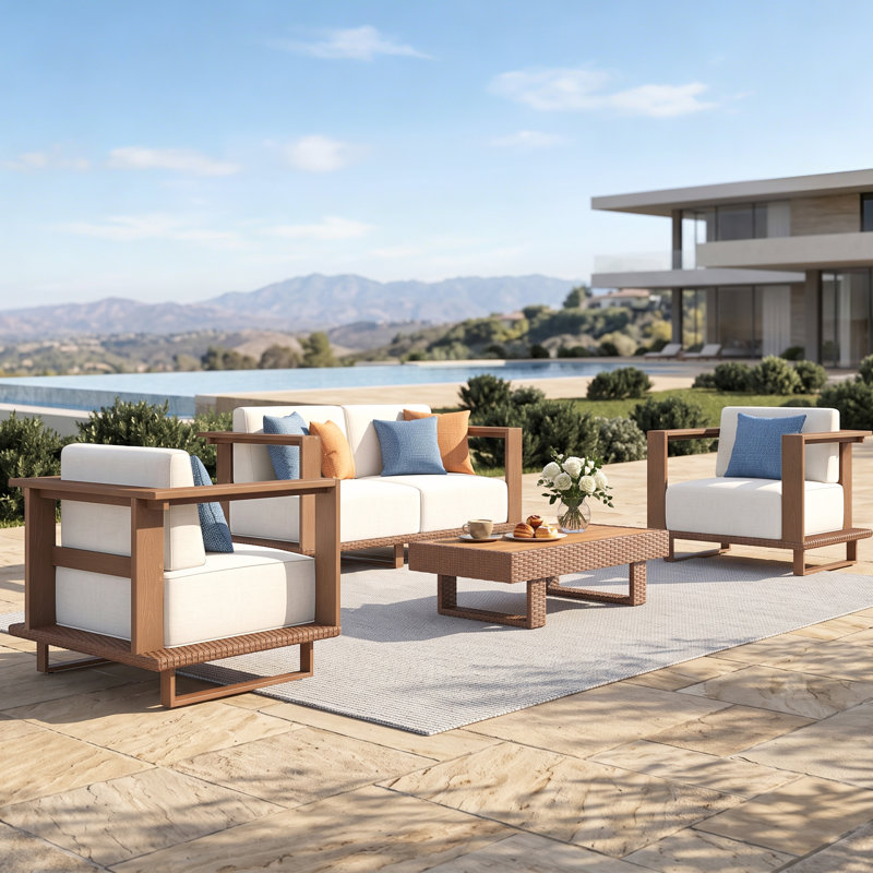 HDPE 4 - Person Outdoor Patio Set Wicker Seating Group With Cushions