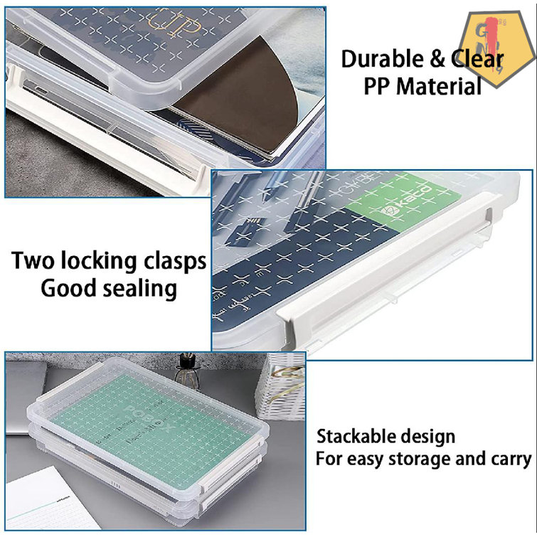 2 PACK A4 Clear Plastic Paper Organizer Case Document Box Paper Protector  Desk Paper Organizers Case Office Supplies Holder Storage