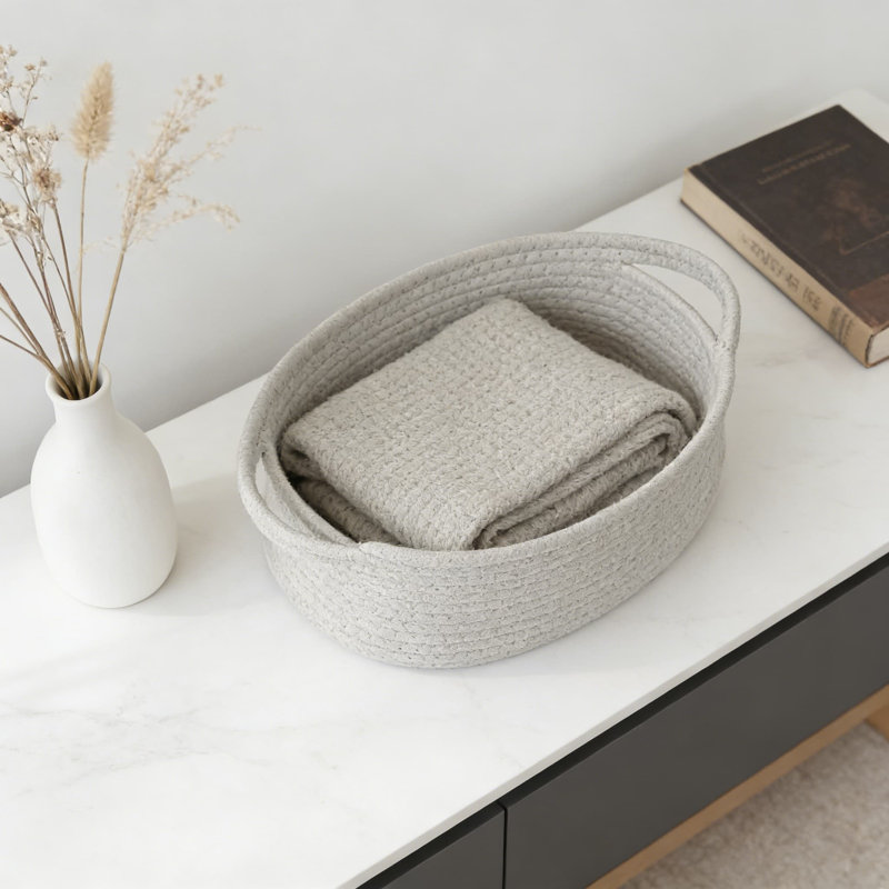 Handmade Woven Storage Baskets With Handles, Decorative Organizer Bin For Shelves, Closets, Toys, And Home Decor, Natural Rope Gift Basket