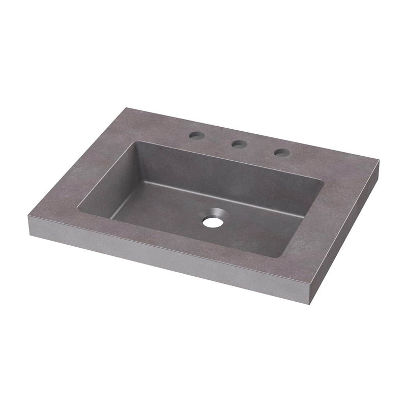 Lavabo de salle de bain vasque rectangulaire semi-encastré en béton, Gris lisse