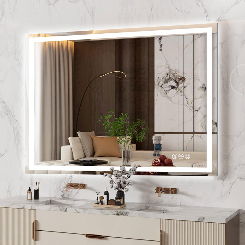 3-Colour Temperature Anti-fog LED Bathroom Mirror with Backlight and Front Light, Tempered Glass Vanity Mirror, Rohs and CRU Compliant