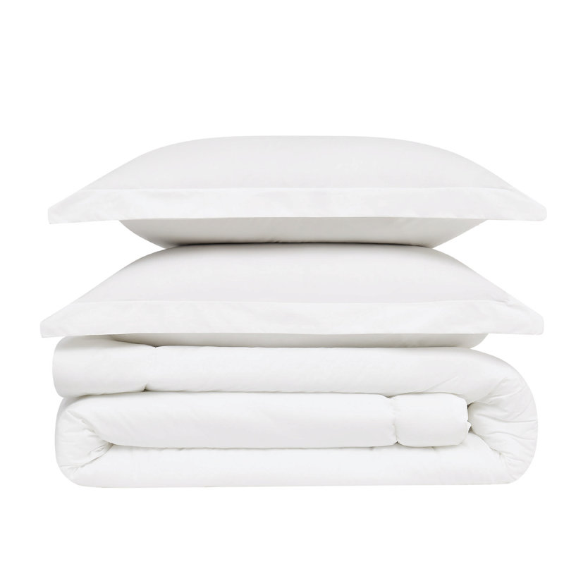 Brooklyn Loom Solid Cotton Percale Comforter Set, White, Twin + 1 Standard Sham