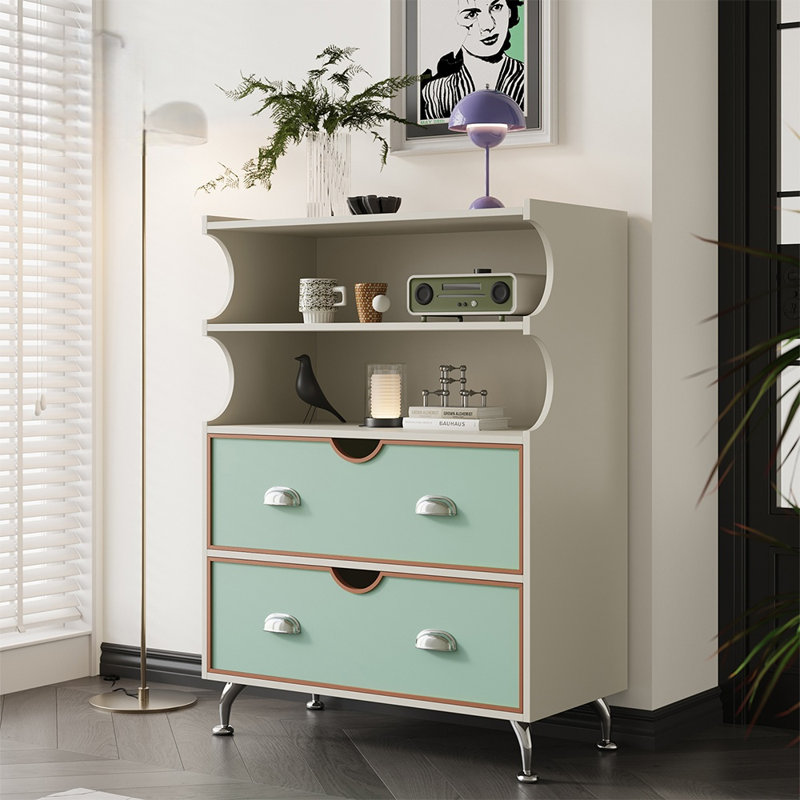 Buffet rétro en bois massif Pandan, Bleu / blanc