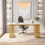 Bureau de direction moderne 70,9 po, grand bureau d'ordinateur blanc avec pieds en métal doré