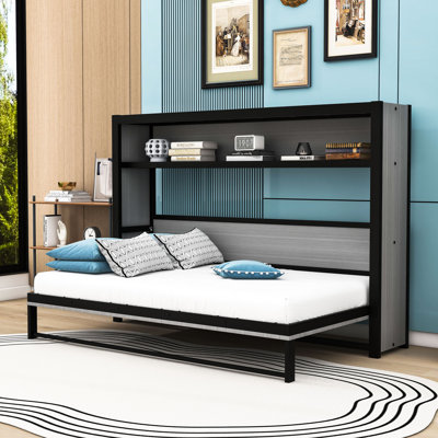 Lit escamotable simple en bois avec tablettes