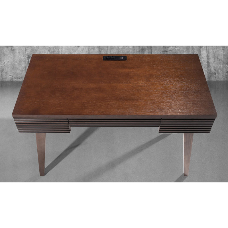 Tango 48" Warm Cognac Solid Wood Writing Desk with USB Dock