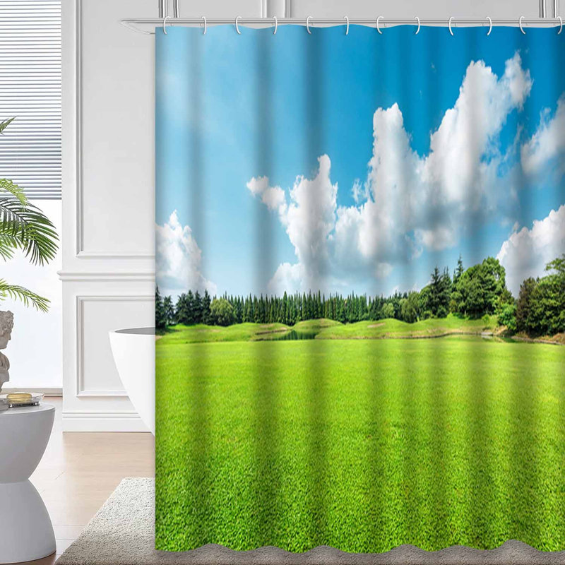 Rideau de douche avec 12 crochets Green Meadow Trees, L 72 po x l 78 po