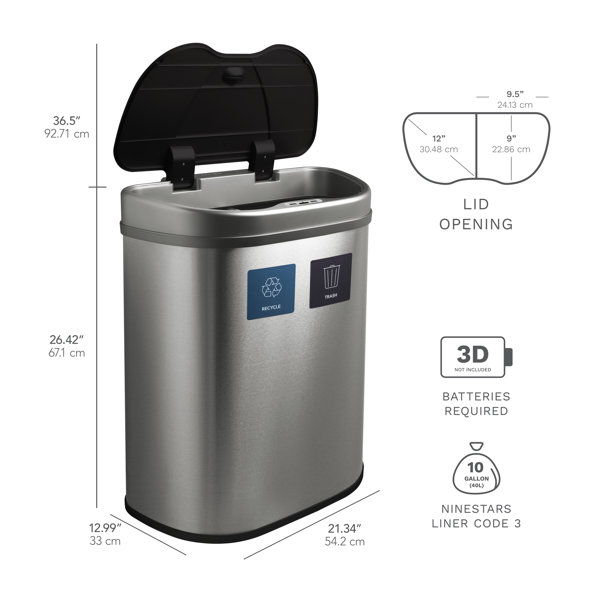 halo Poubelle double de seize 60,6 litres en acier inoxydable avec  compartiments multiples pour les déchets et le recyclage et détecteur de  mouvements et Commentaires - Wayfair Canada