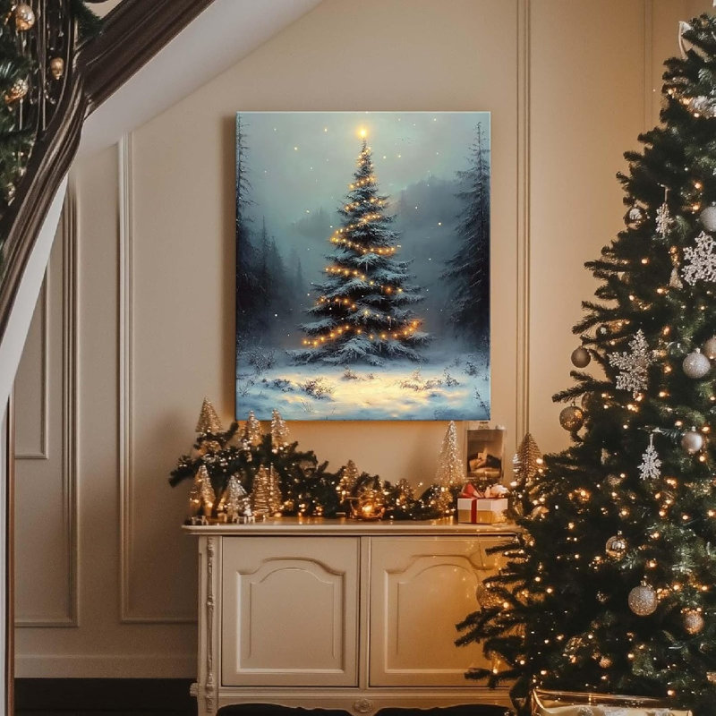 Thème de sapin de Noël illuminé d'hiver, art mural sans cadre, 16 x 20