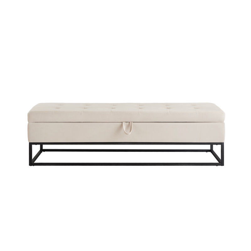 Banc de repose-pieds beige en velours avec rangement pour repose-pieds - Multifonctionnel pour vestibule de style contemporain avec structure moderne en métal 58,6 po