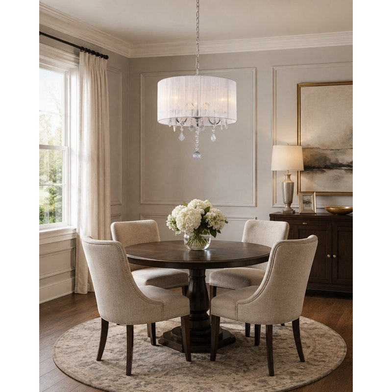 Transitional 3 Light Silk String Shade Chandelier