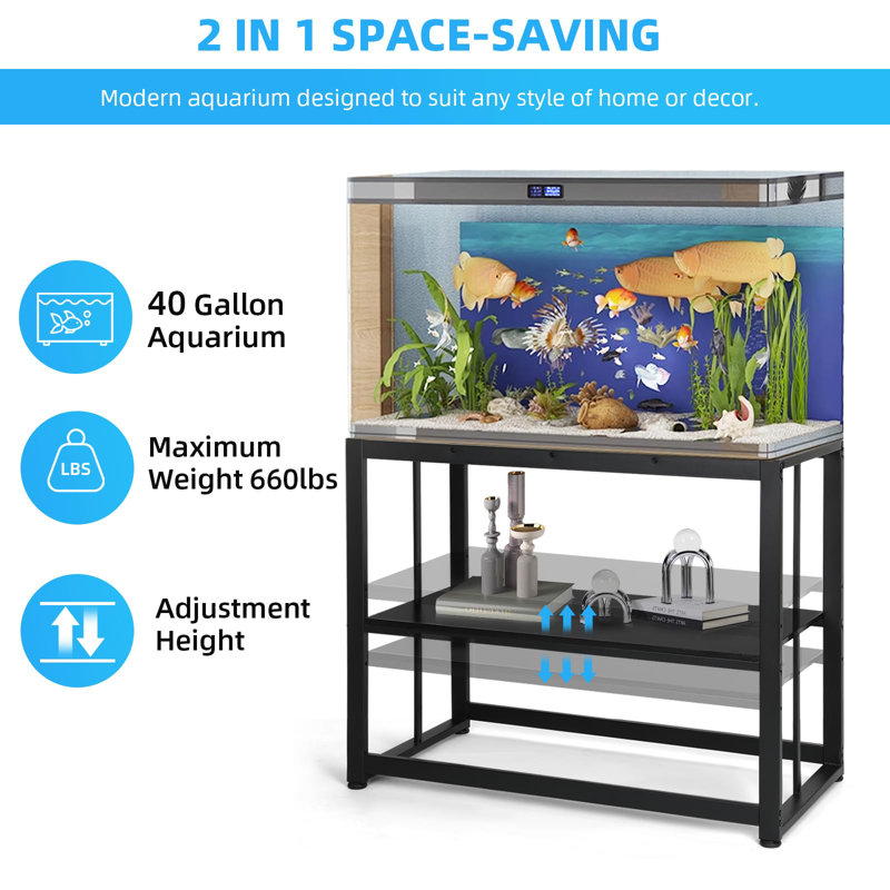 Black Heavy Duty Adjustable Metal 2-Tier Fish Tank Stand