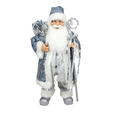 Figurine de Noël bleu et argent avec père Noël et bâton