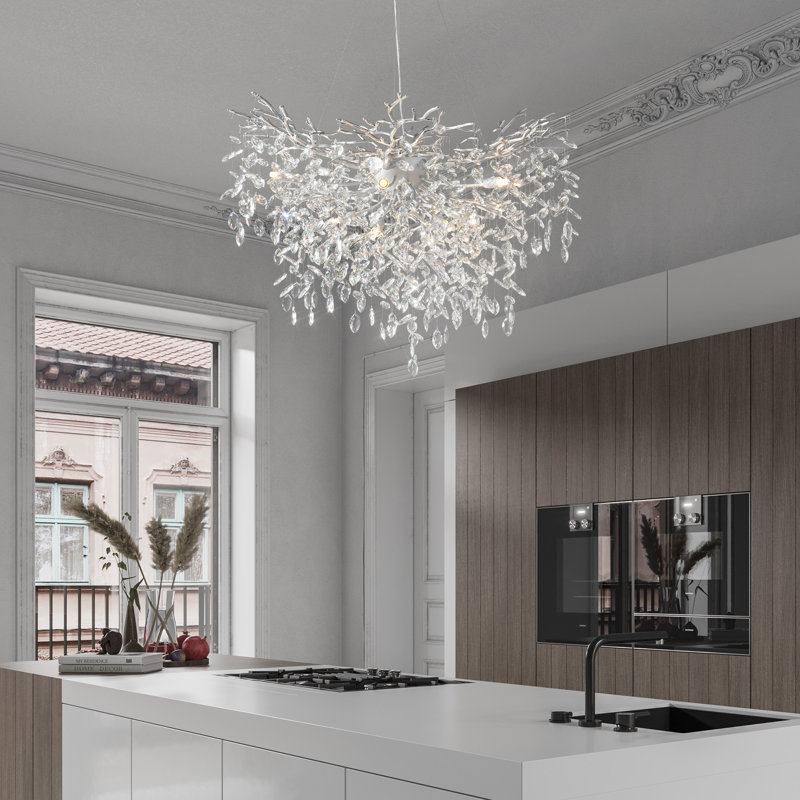 Lustre en cristal chromé 12 lumières Modern, Argent argent, H 27,56 po x l 39,37 po x P 39,37 po
