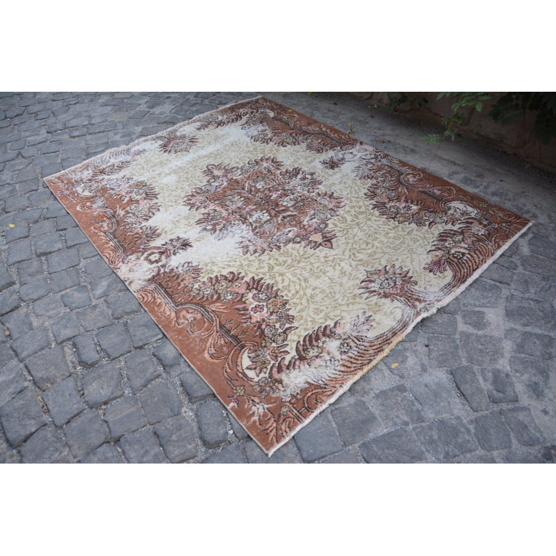 Tapis de chambre à coucher, tapis turc, tapis de sol, tapis 5 pi x 6,4 pi, tapis rétro, tapis orange