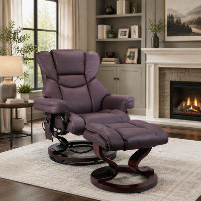 Fauteuil inclinable massant avec repose-pieds, pivotant à 360 °, chauffant et base en bois cintré