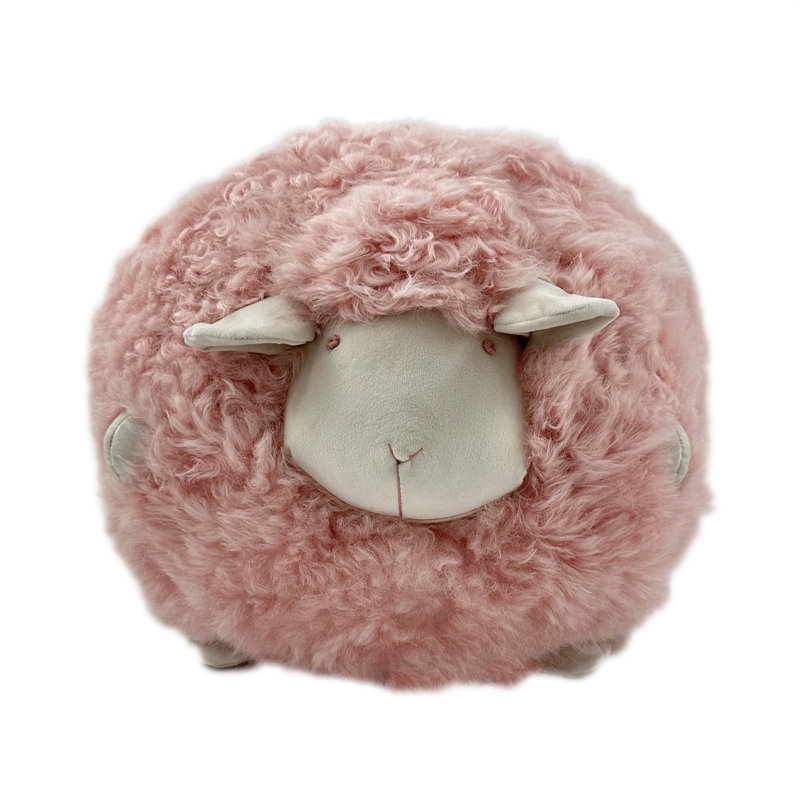 Mongolian Curly Lambskin Plush Sheep Pillow, Pink
