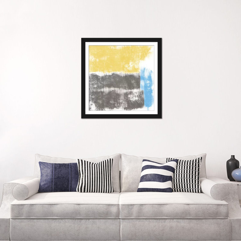 «Yellow Geo», reproduction sur toile, H 16 po x l 16 po x P 1 po, Papier beaux-arts encadré noir, Blanc